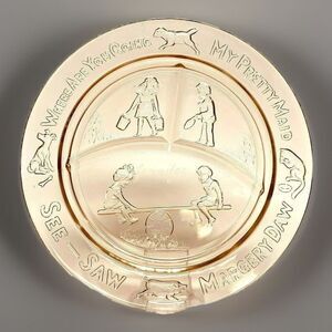 Tierra Pink Divided Plate Depression Glass 8.5" Mother Goose Engraved JENNIFER